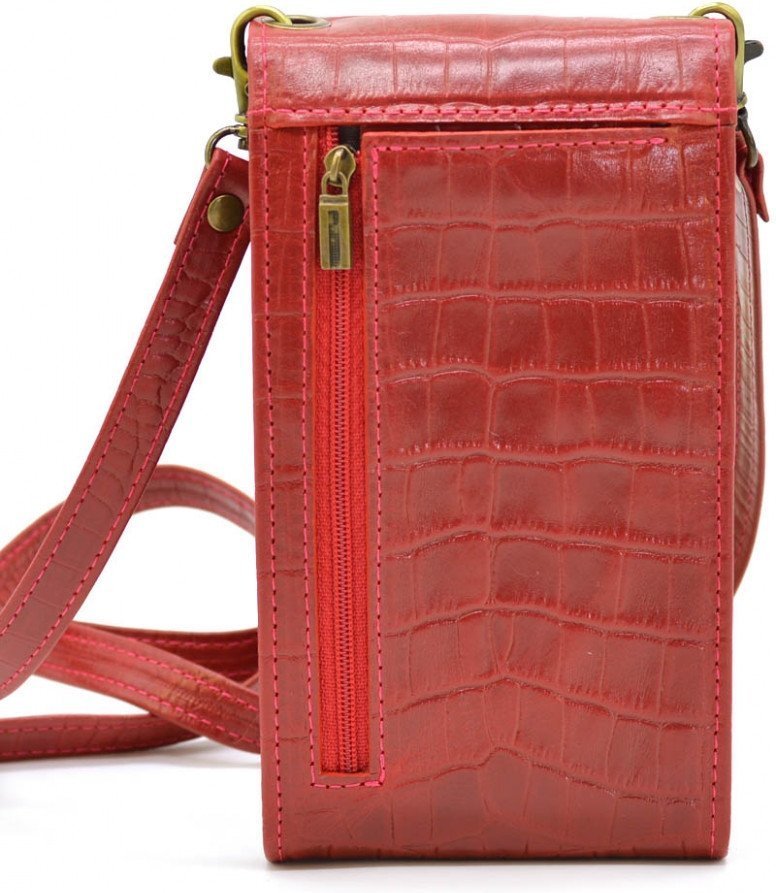 Кожаная красная женская сумка-чехол для телефона TARWA (19630)