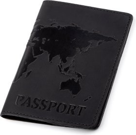 Чорна обкладинка на паспорт із натуральної шкіри з картою світу Shvigel (2413921)
