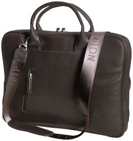 Коричневая сумка для ноутбука15.6″ из натуральной зернистой кожи Vip Collection 102391