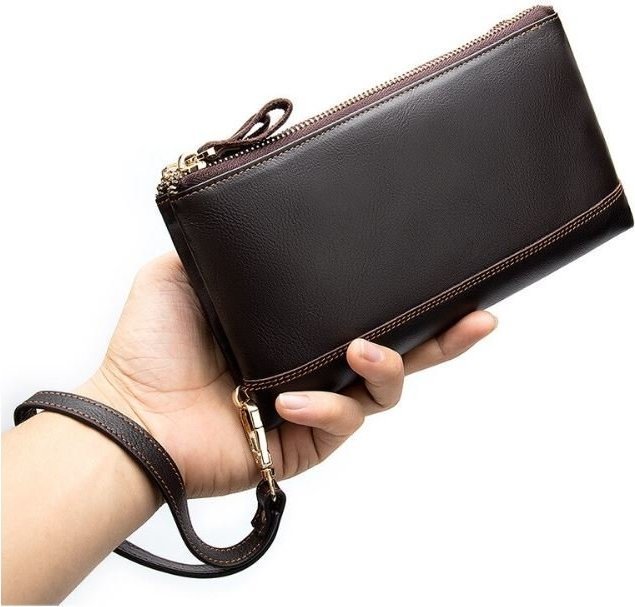 Коричневий гаманець клатч з натуральної гладкої шкіри VINTAGE STYLE (14910)