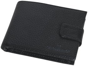 Портмоне горизонтальне зі шкіри флотар на кнопці Vip Collection 102591 (чорне)