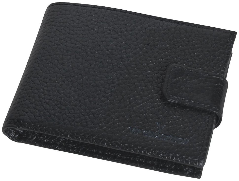 Портмоне горизонтальне зі шкіри флотар на кнопці Vip Collection 102591 (чорне) modnotak фото №1