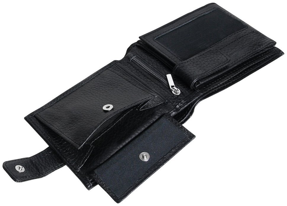 Портмоне горизонтальне зі шкіри флотар на кнопці Vip Collection 102591 (чорне) modnotak фото №7
