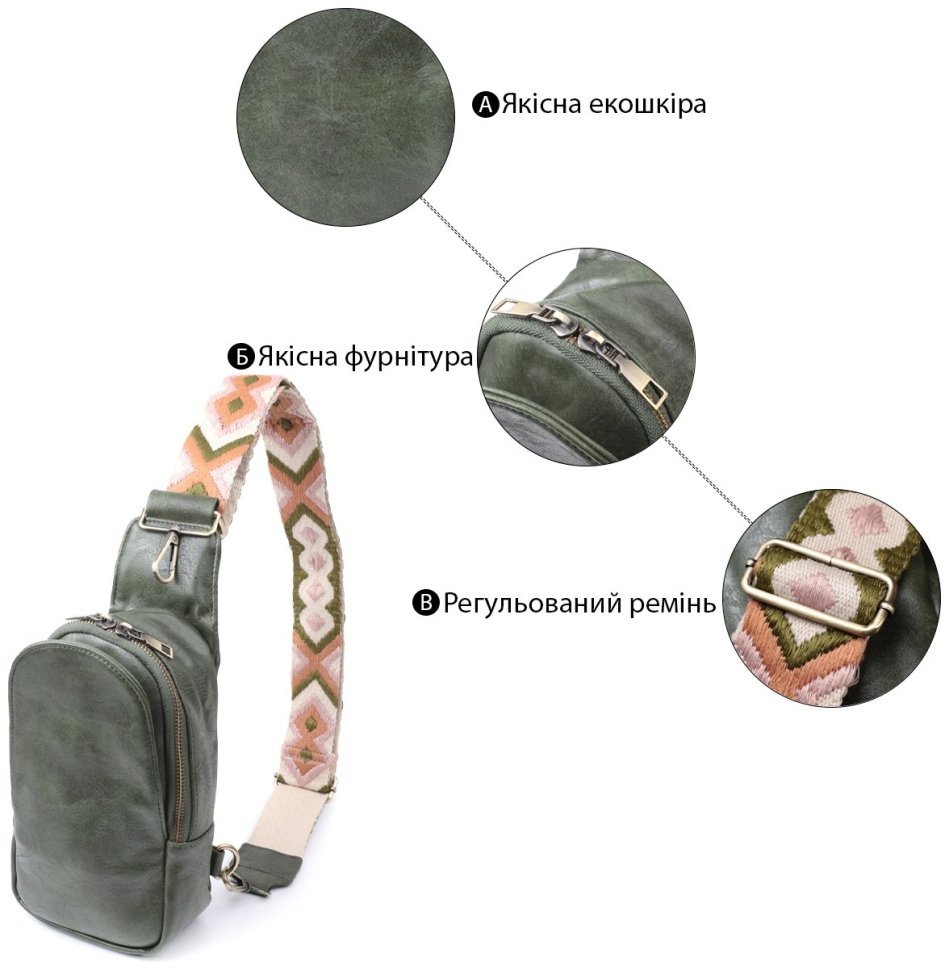 Стильна сумка через плече з екошкіри Vintage 22791 Зелена modnotak фото №4