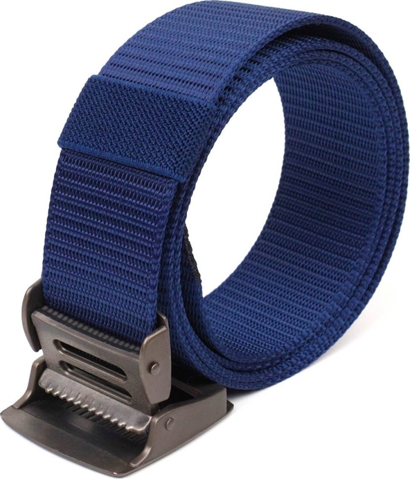 Надежный мужской ремень из синего текстиля с металлической пряжкой Vintage (2420596)