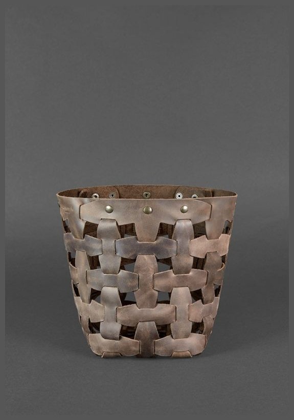 Просторная сумка на плечо из винтажной кожи темно-коричневого цвета BlankNote Пазл M (12765)