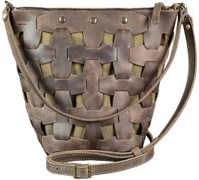 Простора сумка на плече з вінтажній шкіри темно-коричневого кольору BlankNote Пазл M (12765)