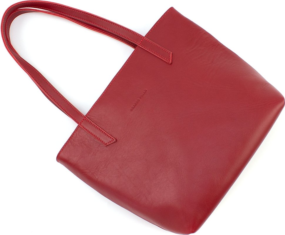 Красная женская сумка-шоппер из гладкой кожи с длинными ручками Grande Pelle (19073)