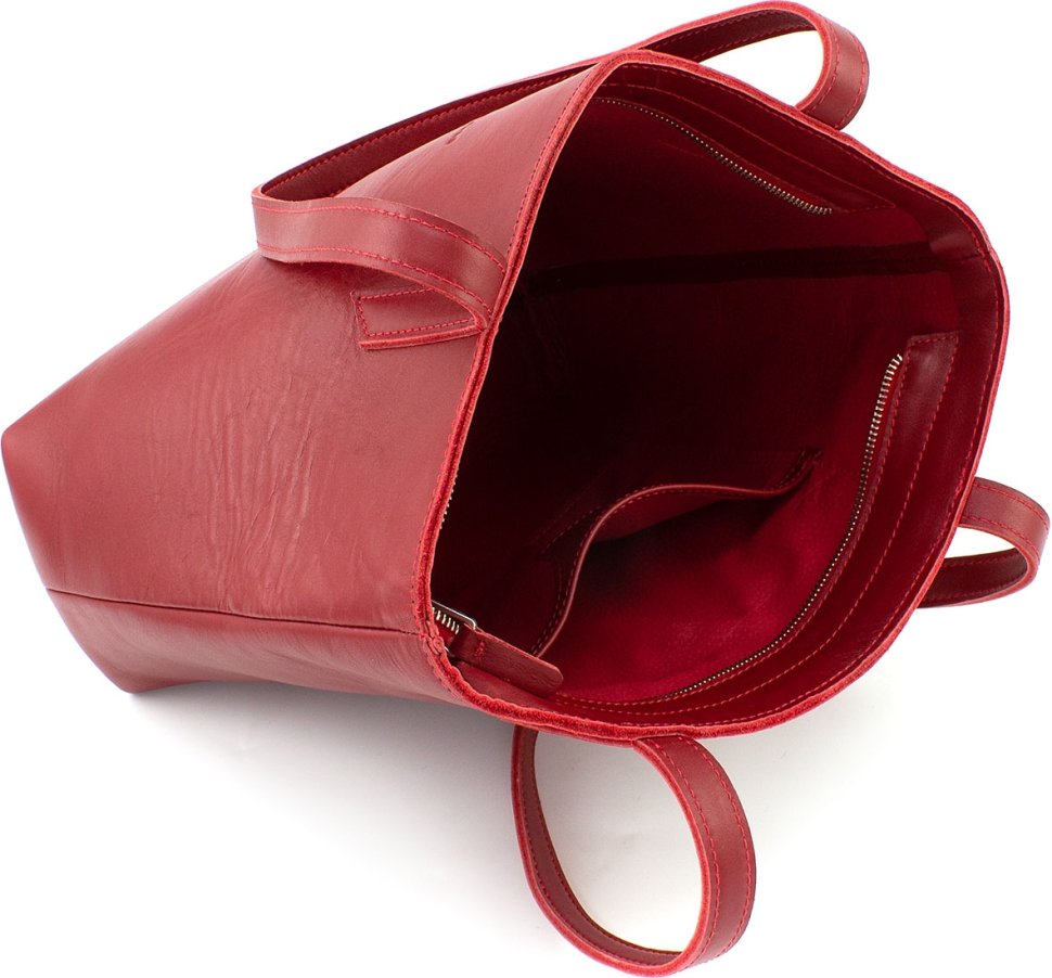 Червона жіноча сумка-шоппер із гладкої шкіри з довгими ручками Grande Pelle (19073)