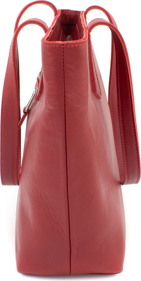 Красная женская сумка-шоппер из гладкой кожи с длинными ручками Grande Pelle (19073)