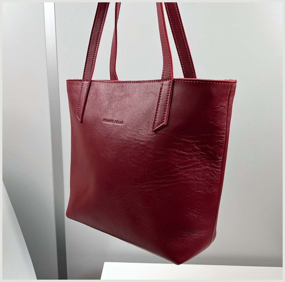 Червона жіноча сумка-шоппер із гладкої шкіри з довгими ручками Grande Pelle (19073)