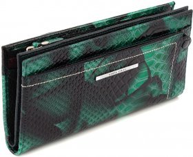 Жіночий зелений гаманець великого розміру з натуральної шкіри KARYA (21000)