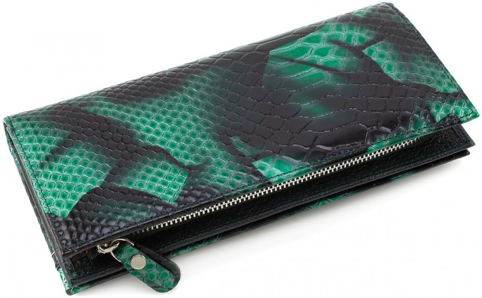 Жіночий зелений гаманець великого розміру з натуральної шкіри KARYA (21000)