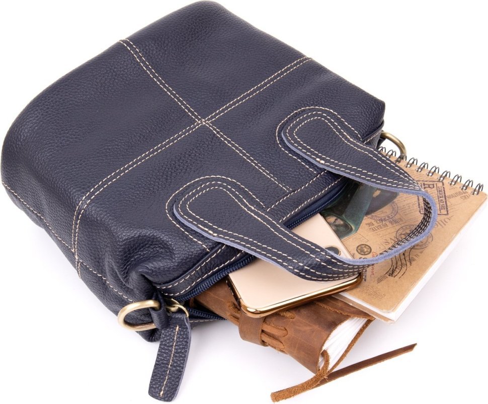 Синя жіноча сумка на блискавці зі шкіри флотар Vintage (20406)