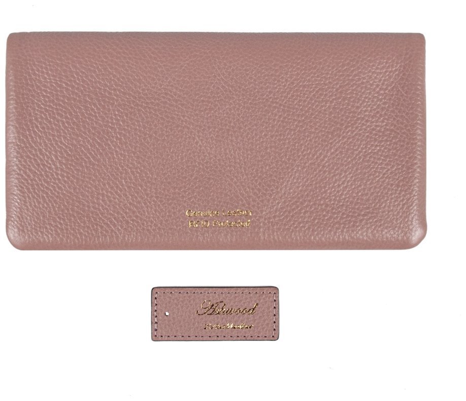 Місткий жіночий гаманець із шкіри флотар на кнопці з RFID-захистом Ashwood J56 94191 пудрового кольору modnotak фото №2