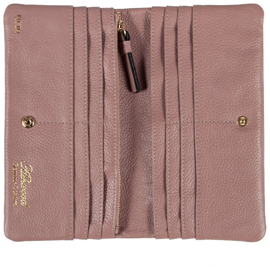 Місткий жіночий гаманець із шкіри флотар на кнопці з RFID-захистом Ashwood J56 94191 пудрового кольору modnotak фото №3