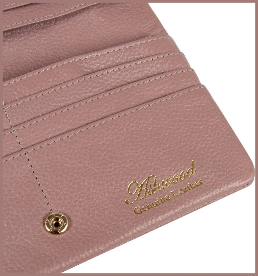 Місткий жіночий гаманець із шкіри флотар на кнопці з RFID-захистом Ashwood J56 94191 пудрового кольору modnotak фото №5
