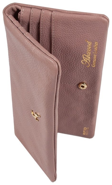 Місткий жіночий гаманець із шкіри флотар на кнопці з RFID-захистом Ashwood J56 94191 пудрового кольору modnotak фото №8