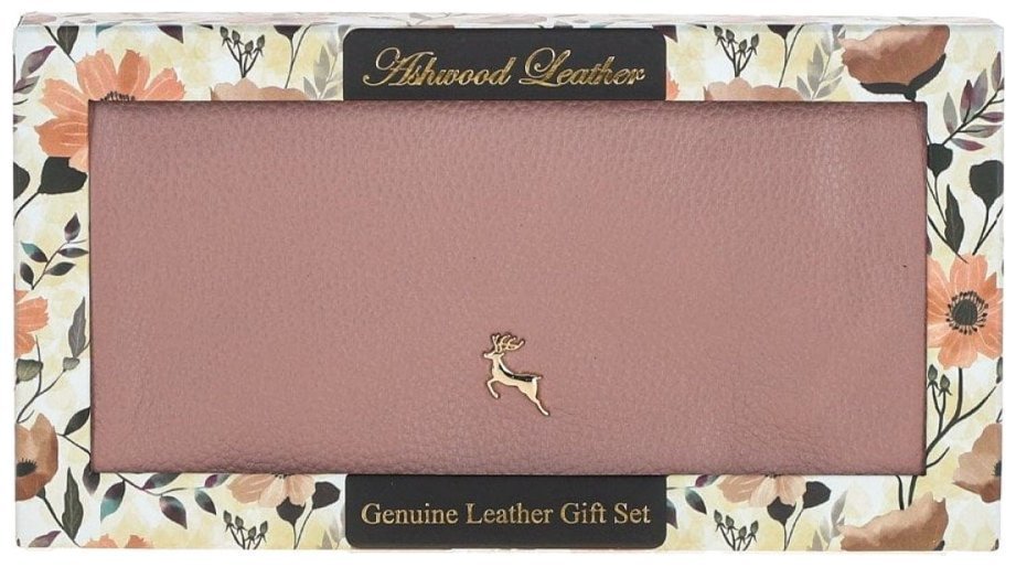 Місткий жіночий гаманець із шкіри флотар на кнопці з RFID-захистом Ashwood J56 94191 пудрового кольору modnotak фото №10