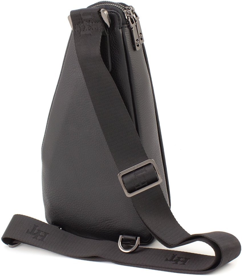 Стильна чоловіча сумка-слінг із натуральної шкіри чорного кольору HT Leather (64291)