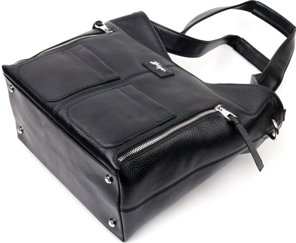 Черная женская кожаная сумка-шоппер с накладными карманами KARYA (2420877)