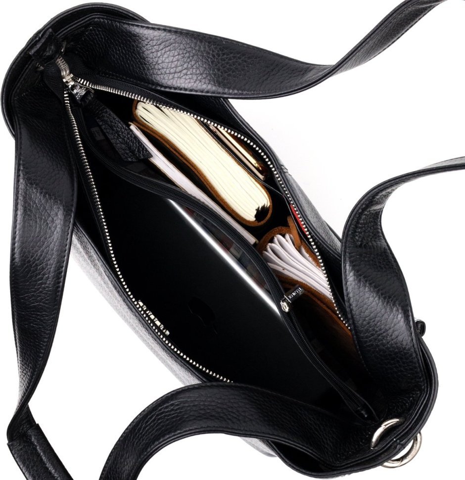 Чорна жіноча шкіряна сумка-шоппер з накладними кишенями KARYA (2420877)