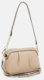 Стильная женская сумка из фактурной кожи на плече бежевого цвета Borsa Leather 94691