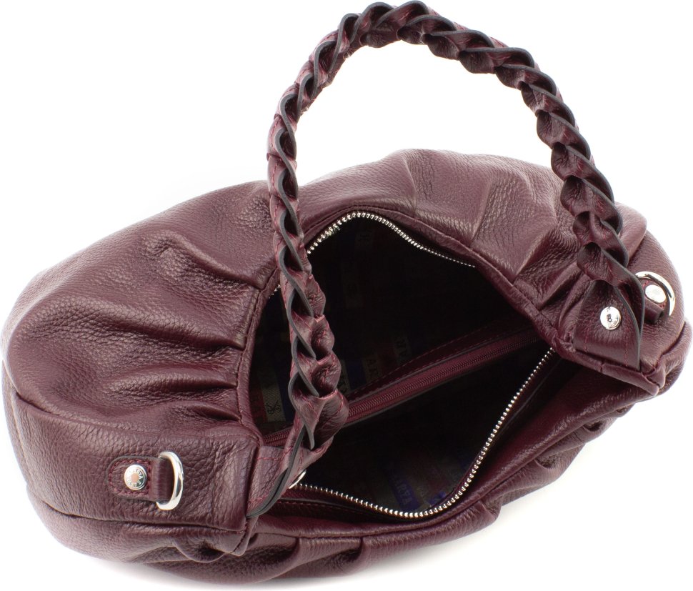 Шкіряна жіноча сумка-хобо у марсаловому кольорі KARYA (21024)