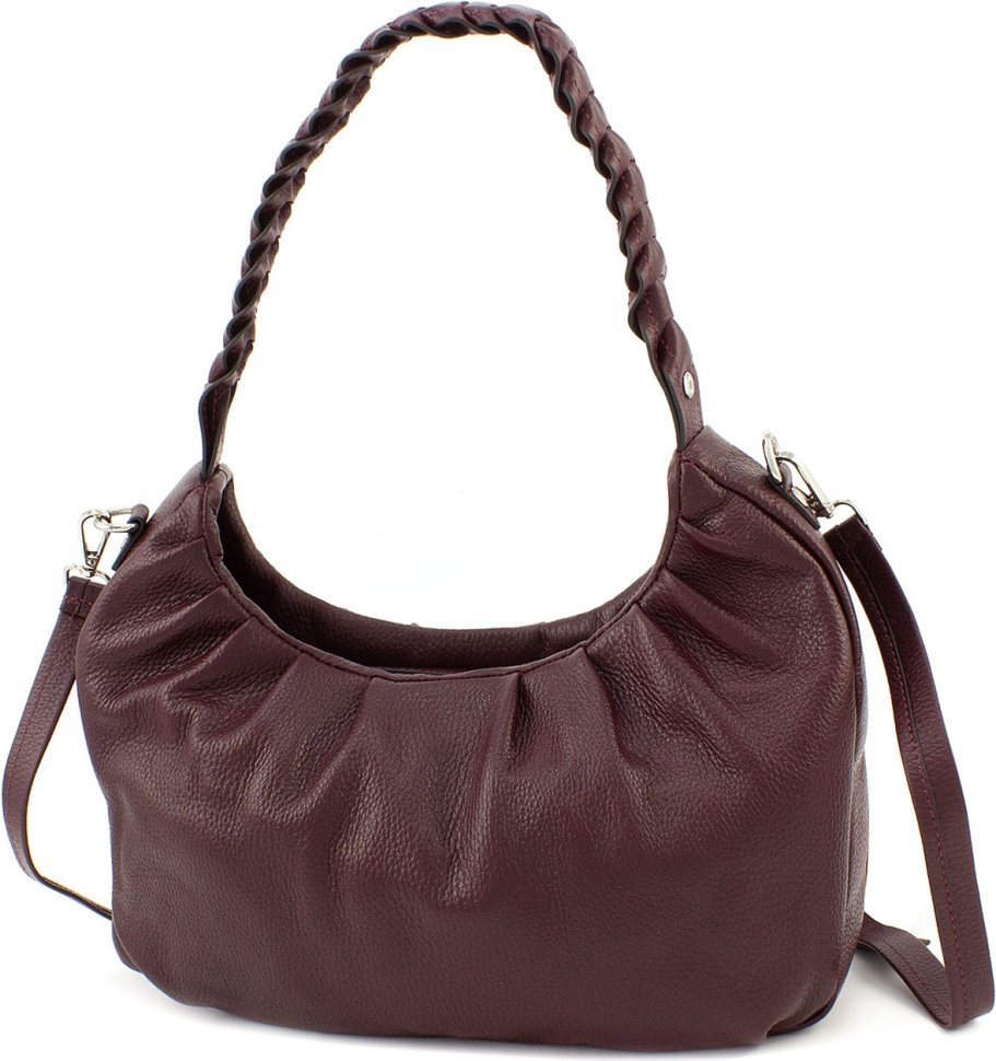 Шкіряна жіноча сумка-хобо у марсаловому кольорі KARYA (21024)