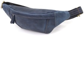 Стильная мужская сумка-бананка из натуральной винтажной кожи Shvigel 95091 Синего цвета