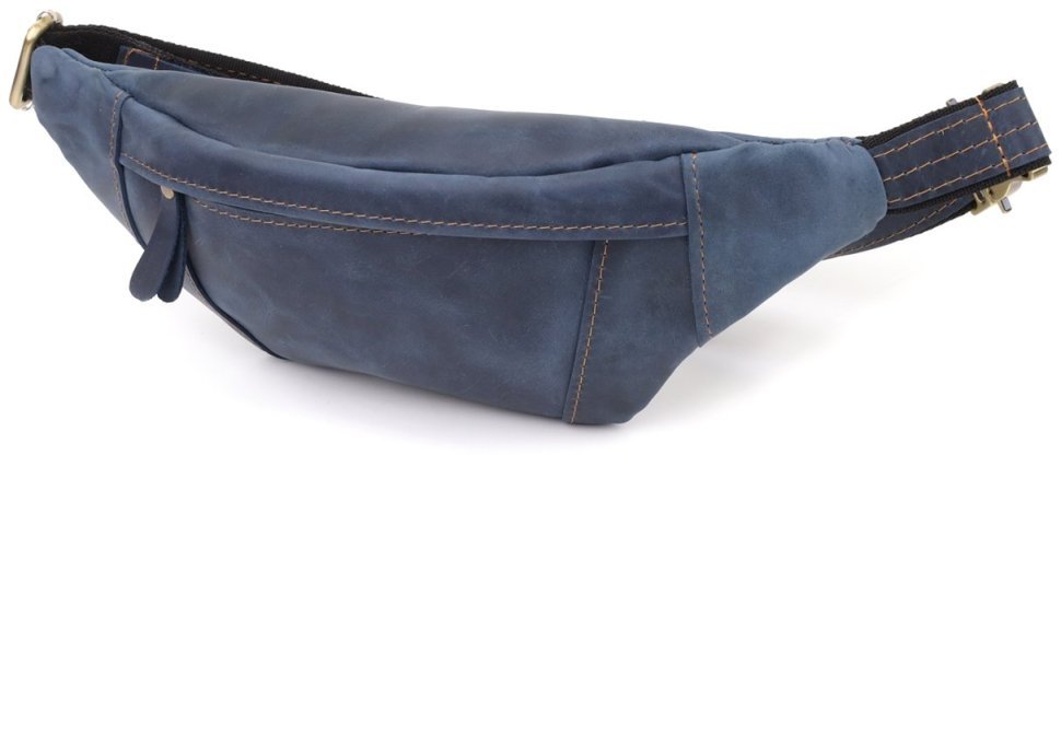 Стильная мужская сумка-бананка из натуральной винтажной кожи Shvigel 95091 Синего цвета modnotak фото №1