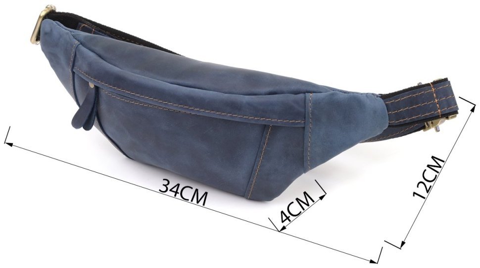 Стильная мужская сумка-бананка из натуральной винтажной кожи Shvigel 95091 Синего цвета modnotak фото №3