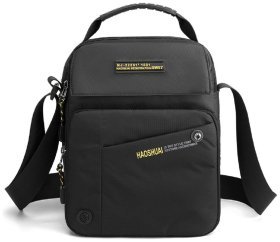 Вместительная мужская сумка барсетка из прочного текстиля через плечо Confident черного цвета 95491