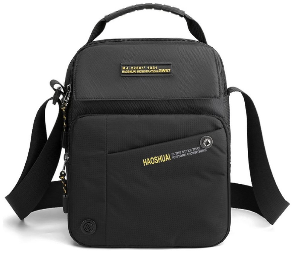 Вместительная мужская сумка барсетка из прочного текстиля через плечо Confident черного цвета 95491 modnotak фото №1