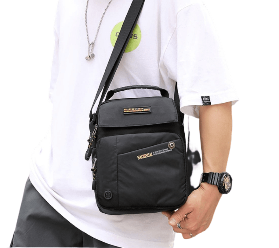 Вместительная мужская сумка барсетка из прочного текстиля через плечо Confident черного цвета 95491 modnotak фото №5