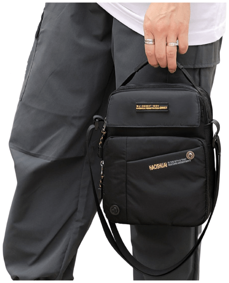 Вместительная мужская сумка барсетка из прочного текстиля через плечо Confident черного цвета 95491 modnotak фото №9