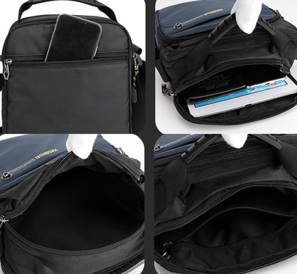 Вместительная мужская сумка барсетка из прочного текстиля через плечо Confident черного цвета 95491 modnotak фото №10