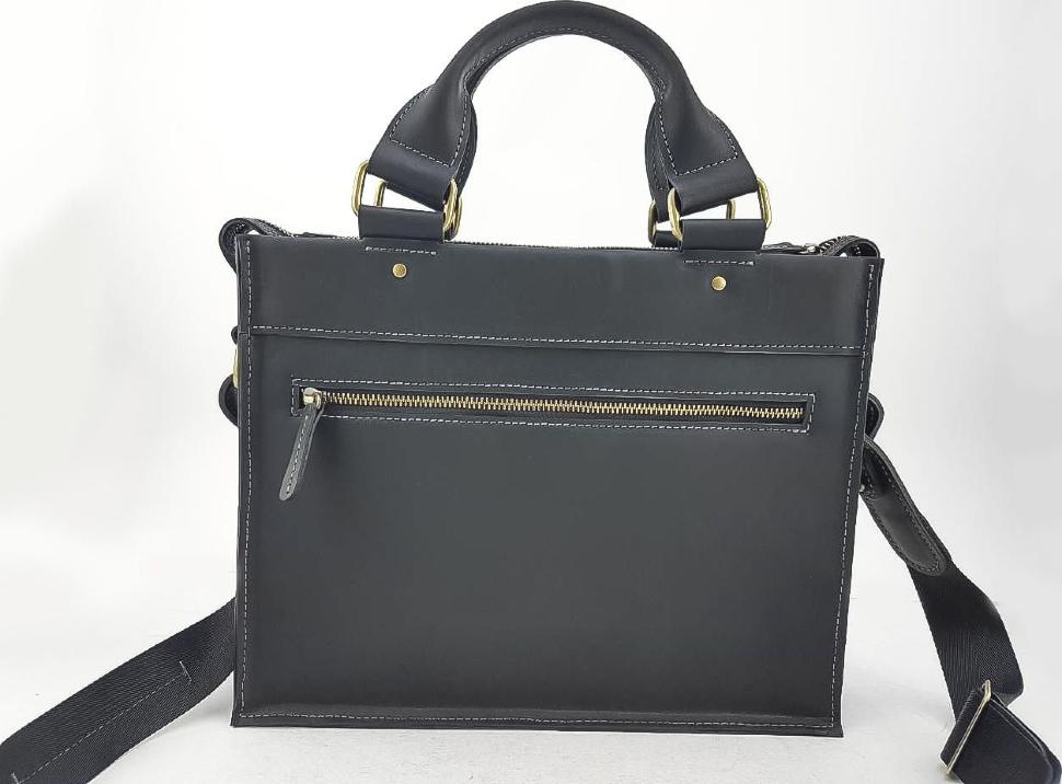 Шкіряна ділова сумка чорного кольору з ручками і плечовим ременем VATTO (11733)