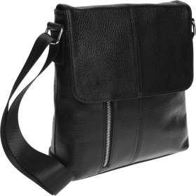 Добротна чоловіча сумка-планшет на плече з натуральної шкіри чорного забарвлення Borsa Leather (21322)