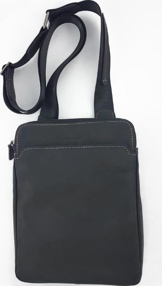 Мужская кожаная сумка на два отделения черного цвета VATTO (12132)