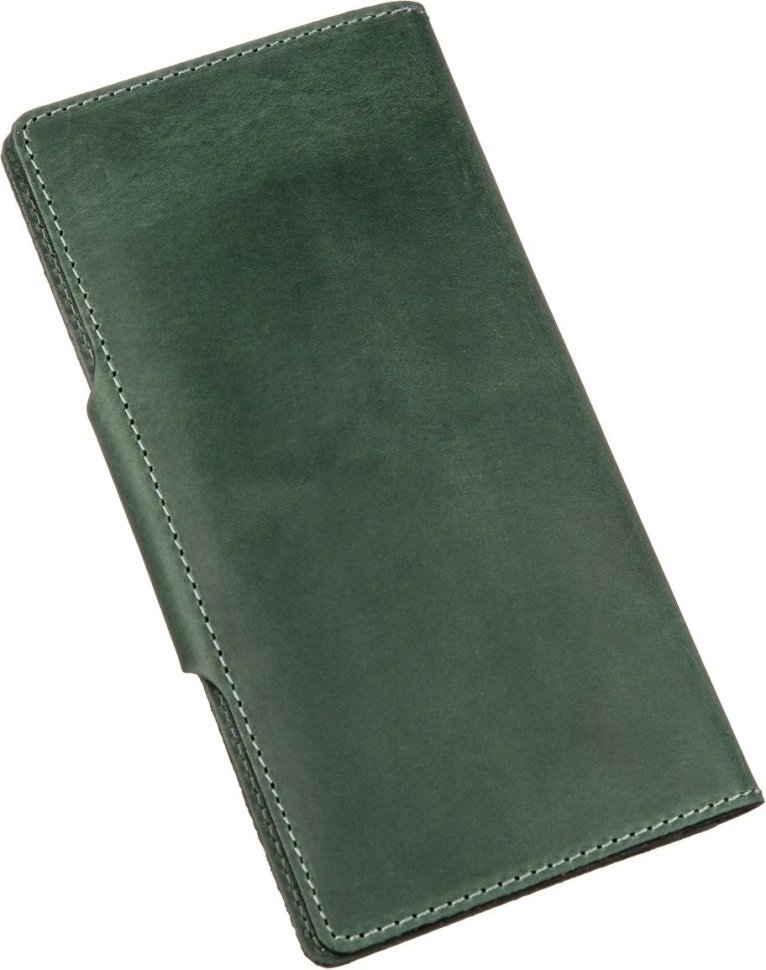 Зеленый купюрник из натуральной кожи винтажного стиля на кнопке SHVIGEL (2416168)