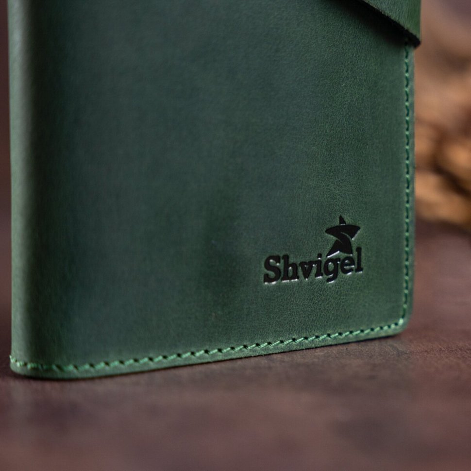 Зелений купюрник із натуральної шкіри вінтажного стилю на кнопці SHVIGEL (2416168)