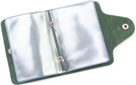 Темно-зелена невелика візитниця з натуральної шкіри на кнопці ST Leather (18860)