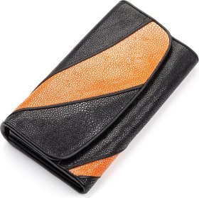 Молодіжний гаманець зі шкіри морського ската чорно-оранжевого кольору STINGRAY LEATHER (024-18118)
