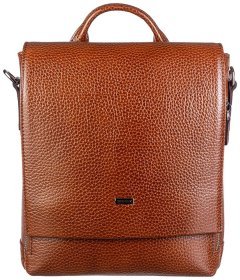 Мужская барсетка с ручкой из натуральной кожи флотар рыжего цвета DESISAN 107391