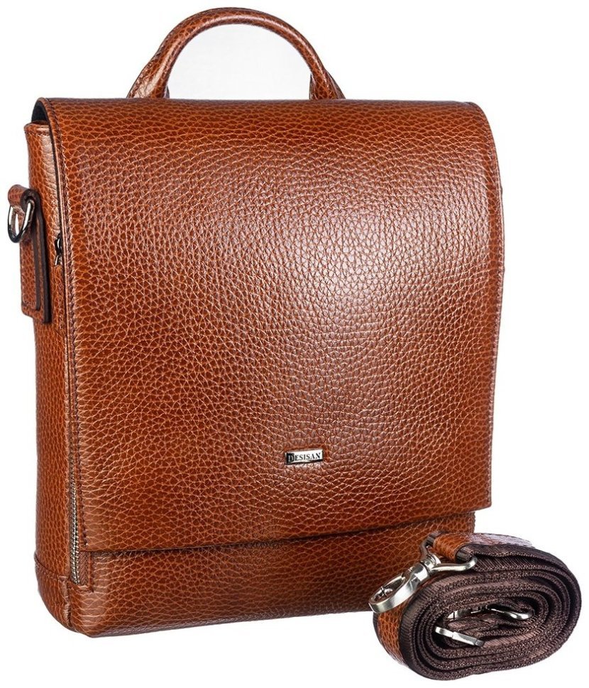 Мужская барсетка с ручкой из натуральной кожи флотар рыжего цвета DESISAN 107391 modnotak фото №3