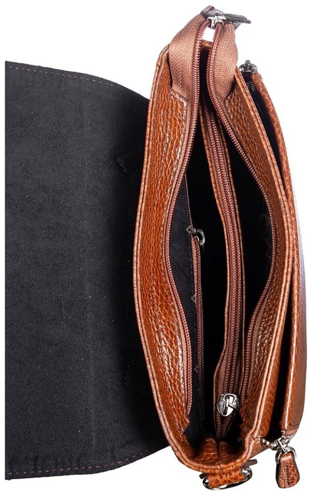 Мужская барсетка с ручкой из натуральной кожи флотар рыжего цвета DESISAN 107391 modnotak фото №6