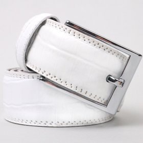 Красивый белый брючный ремень из натуральной кожи с тиснением под крокодила KARYA (2421393)