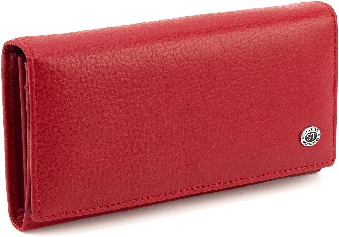 Женский кожаный кошелек красного цвета с клапаном на кнопке ST Leather 1767391