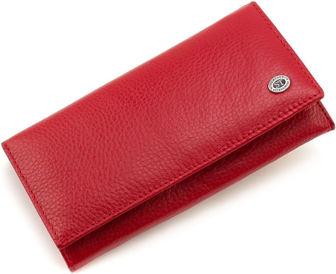 Женский кожаный кошелек красного цвета с клапаном на кнопке ST Leather 1767391